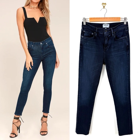 AGOLDE Sophie High Rise Skinny Crop Jeans Stretch Vacant Dark Wash Sz 26 - Picture 1 of 9